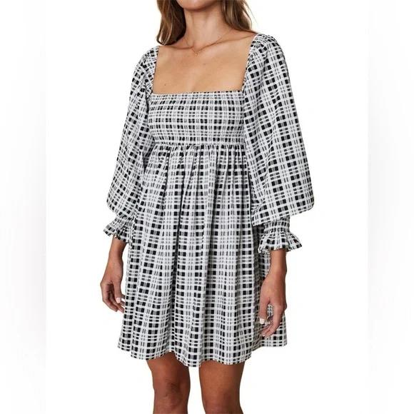 NWT FAITHFULL THE BRAND DELANO Check Print MINI Dress Size US 4 - Picture 1 of 7